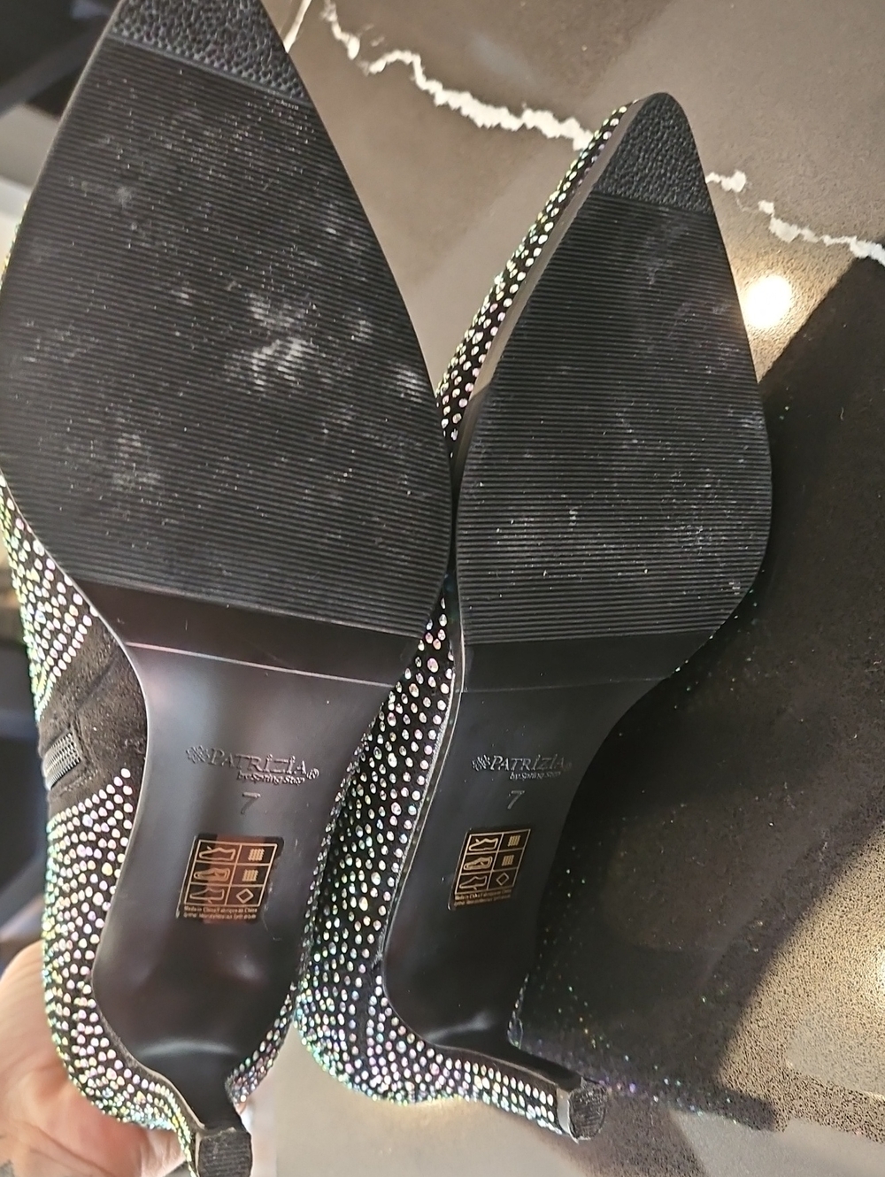 Patrizia Spring Step Rhinestone Ankle Boots Size 7 Black Sparkly Bootie - Picture 9 of 11